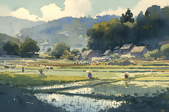 稻田中的农民图片