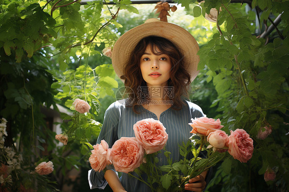 花园中的女子图片