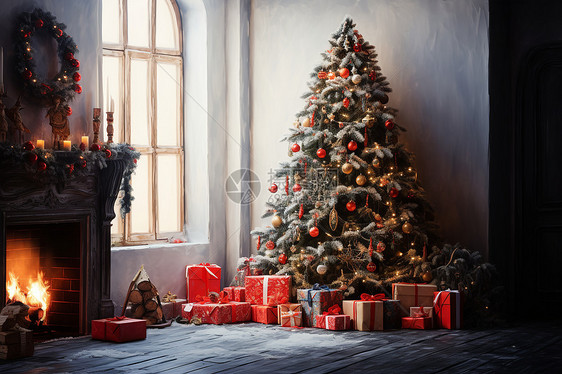 客厅内的圣诞树图片