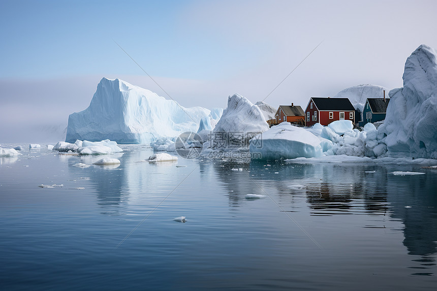 冰山群中的房屋图片