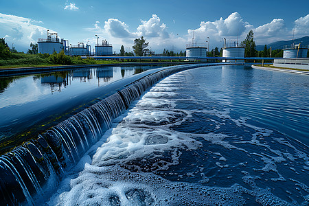 工业机器工厂处理的大量水体背景