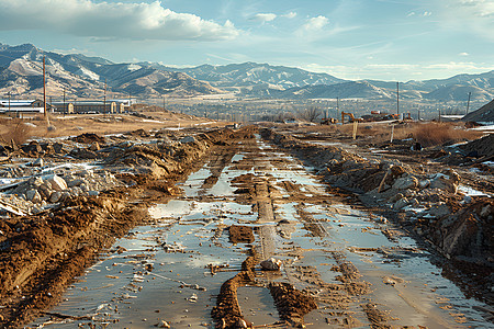 山区泥泞的道路图片