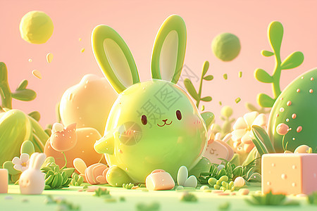 梦幻棉花糖绿兔子图片