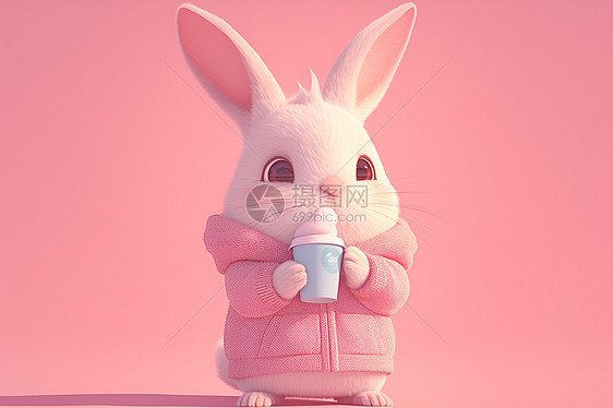 粉色背景中的兔子图片
