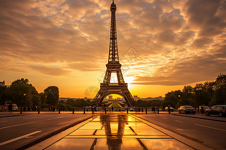 黄昏下的巴黎铁塔背景图片