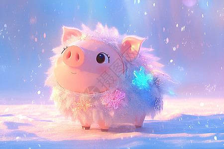 冬日飘雪下的猪仔图片