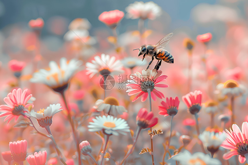 蜜蜂在花丛里图片