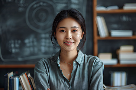 黑板前的女老师图片