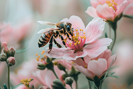 蜜蜂采集粉末图片