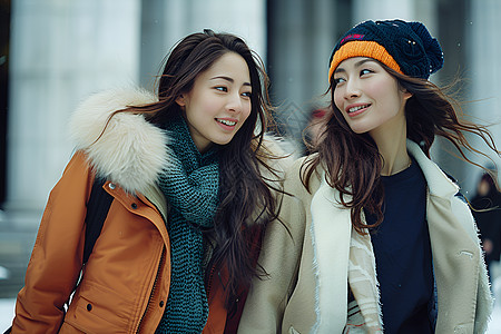 女人帽子冬日漫步背景