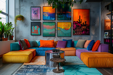 创意客厅多彩拼色块沙发图片