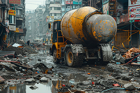 建筑工地上的混凝土卡车图片