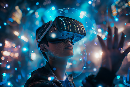 VR眼镜虚拟世界中的奇妙夜晚设计图片