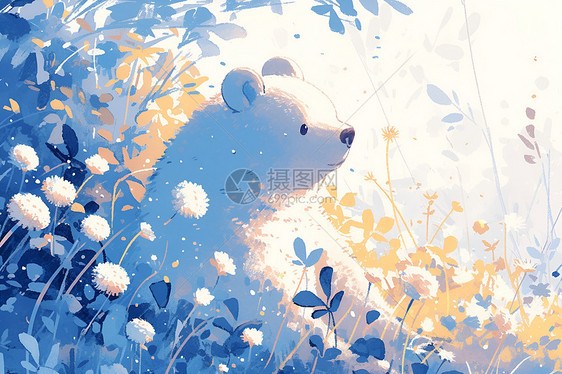 熊儿在花丛中图片