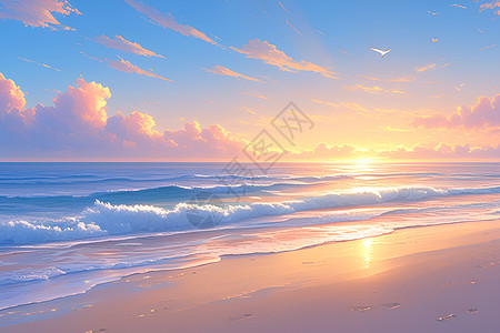 早晨海边海边日出的宁静插画