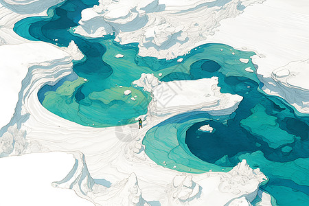 自然地理河流的蓝绿之美插画