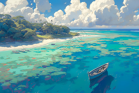 翡翠海岛和小船图片