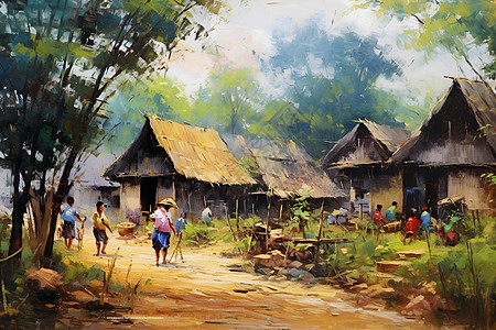 水稻村庄的独特风情图片