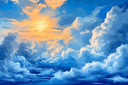 天空中有油画云朵图片