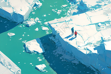 冰川上的人物插画图片