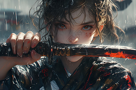 雨中舞剑的少女图片