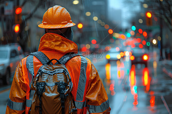 道路上行走的工人图片