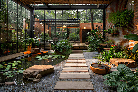 室内绿化室内植物园高清图片