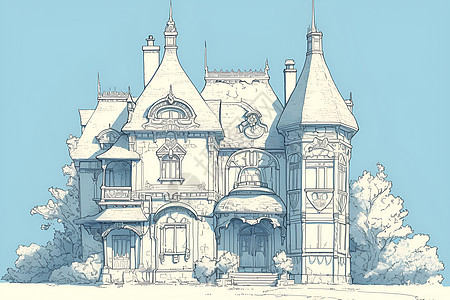 梦幻浪漫的城堡绘画背景图片