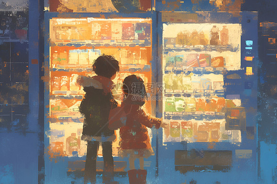 两个孩子在商店窗户图片