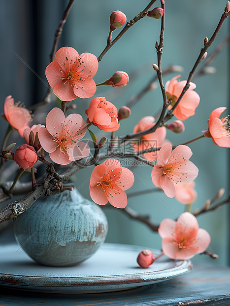 花瓶里的桃花静物图片