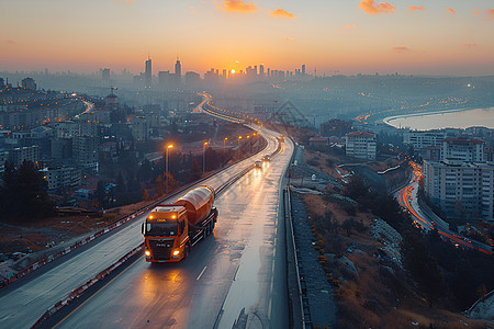 道路上的卡车行驶图片