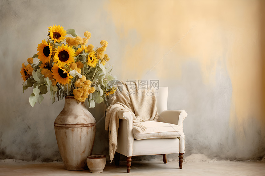太阳花和沙发图片