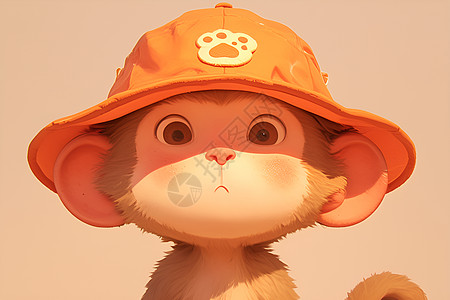 水猴戴着橙色帽子高清图片