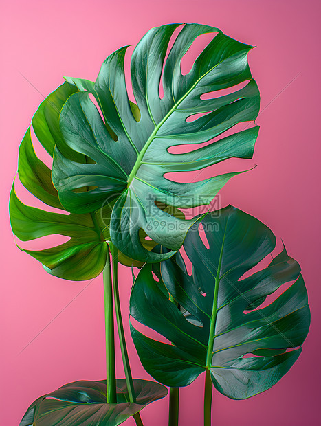 绿色植物与粉色背景图片