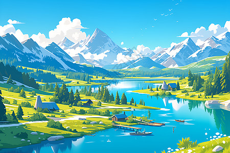 寒露风景春天的美妙湖光山色插画