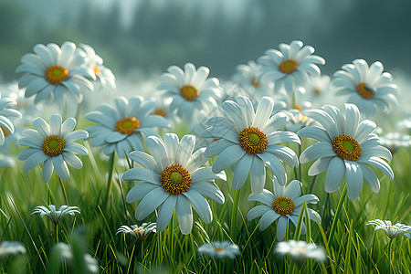 白色雏菊盛开的美景图片