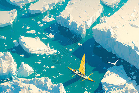冰山浮动的黄色船只图片
