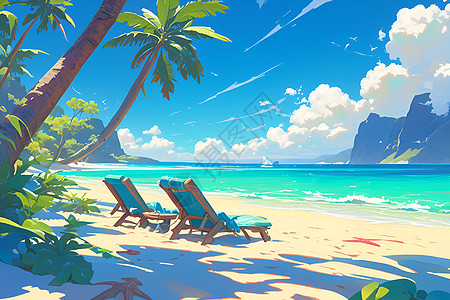 旅行明媚热带海滩插画