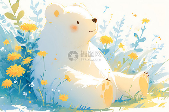 白熊与花海图片