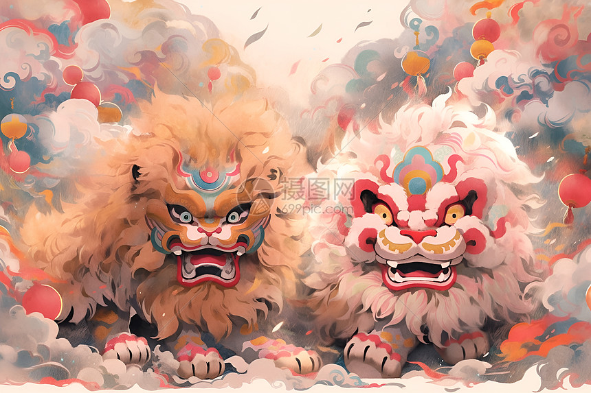 绘画的传统舞狮插画图片下载-正版图片601103109-摄图网