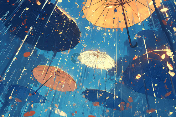 夜幕下的雨伞图片