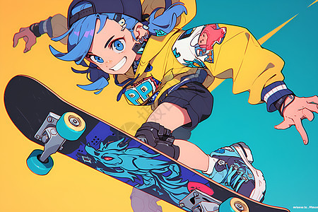风格独特的滑板少女背景图片