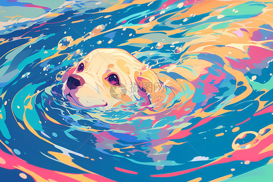 水中玩耍的可爱小狗图片