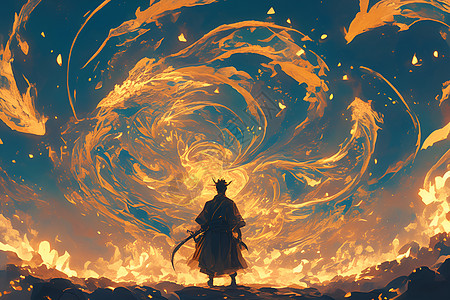 火焰漩涡里的剑客图片