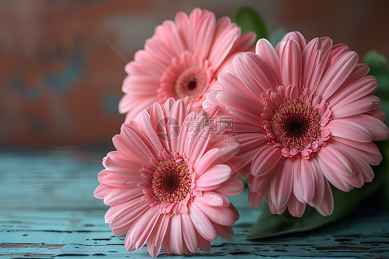 桌上的粉色鲜花图片