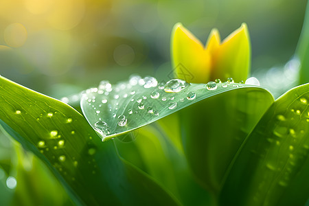 露水滴在绿叶上水滴在绿叶上的特写背景