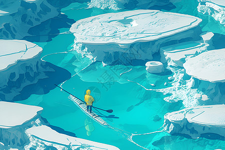 自然地理冰湖漫舟插画