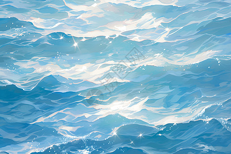 海插画海面上的波浪插画