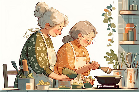 厨房内做饭的老奶奶图片