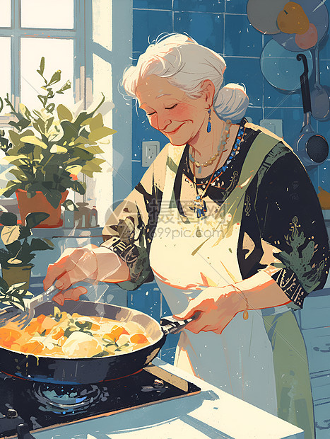 厨房做饭的奶奶图片